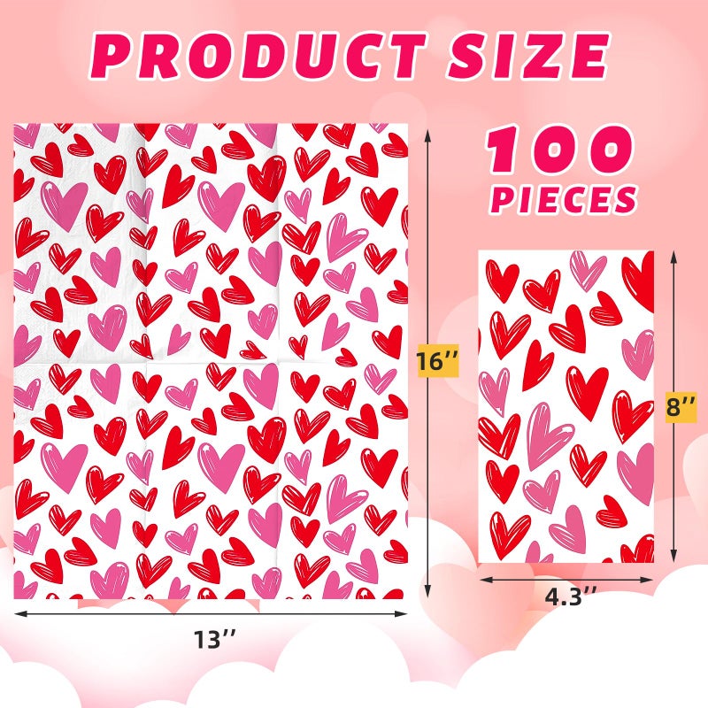 WorldBazaar Red Heart Napkins 100Pcs Valentines Day Napkins Heart Disposable Paper Hand Towel Valentines Day Party Decorations Guest Napkin for Dinner Bathroom - Image 2