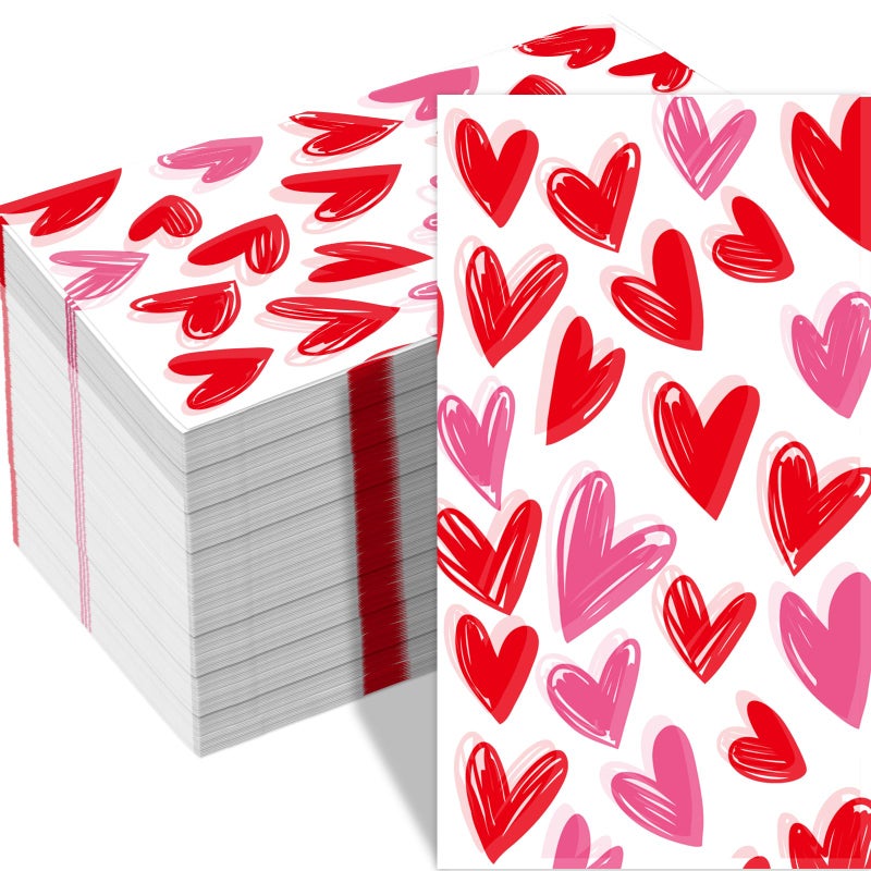 WorldBazaar Red Heart Napkins 100Pcs Valentines Day Napkins Heart Disposable Paper Hand Towel Valentines Day Party Decorations Guest Napkin for Dinner Bathroom - Image 1