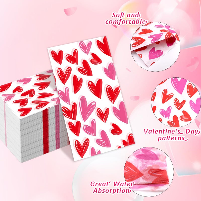 WorldBazaar Red Heart Napkins 100Pcs Valentines Day Napkins Heart Disposable Paper Hand Towel Valentines Day Party Decorations Guest Napkin for Dinner Bathroom - Image 3