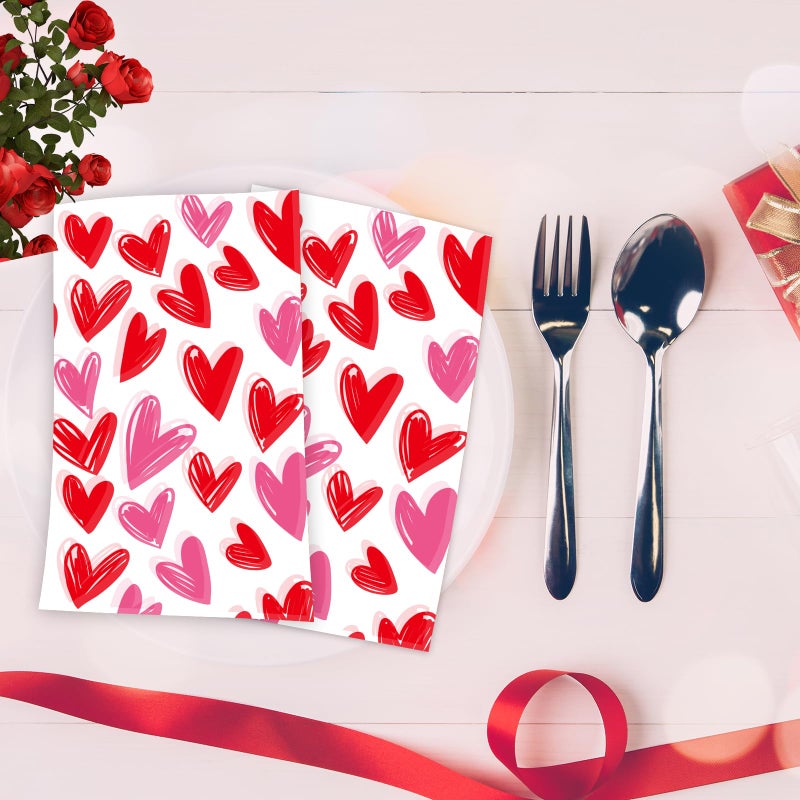 WorldBazaar Red Heart Napkins 100Pcs Valentines Day Napkins Heart Disposable Paper Hand Towel Valentines Day Party Decorations Guest Napkin for Dinner Bathroom - Image 4