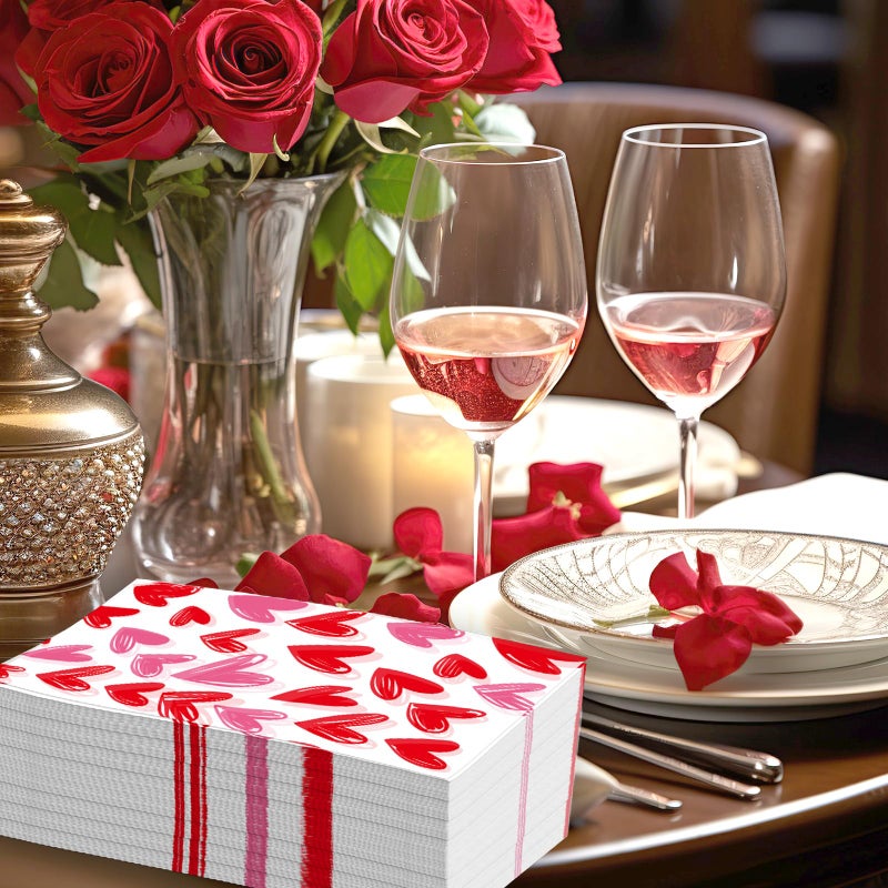 WorldBazaar Red Heart Napkins 100Pcs Valentines Day Napkins Heart Disposable Paper Hand Towel Valentines Day Party Decorations Guest Napkin for Dinner Bathroom - Image 5