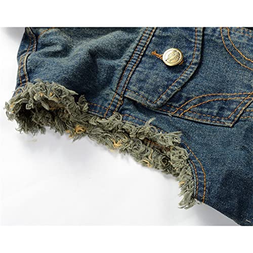 NASKY Men's Fit Retro Ripped Denim Vest Sleeveless Lapel Jean Vest Jacket Waistcoat Top(Medium,Dark blue) - Image 4