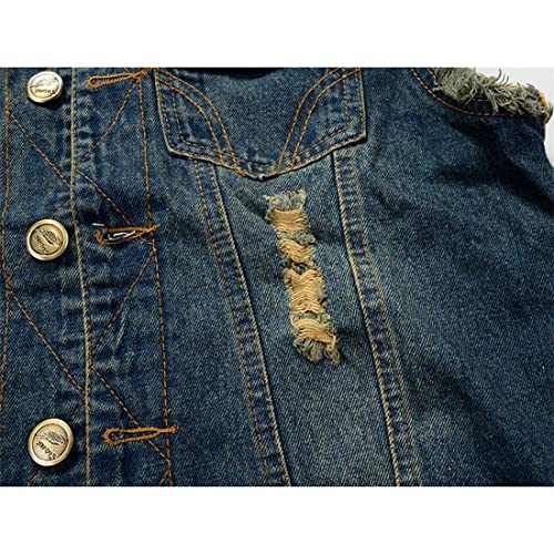 NASKY Men's Fit Retro Ripped Denim Vest Sleeveless Lapel Jean Vest Jacket Waistcoat Top(Medium,Dark blue) - Image 5
