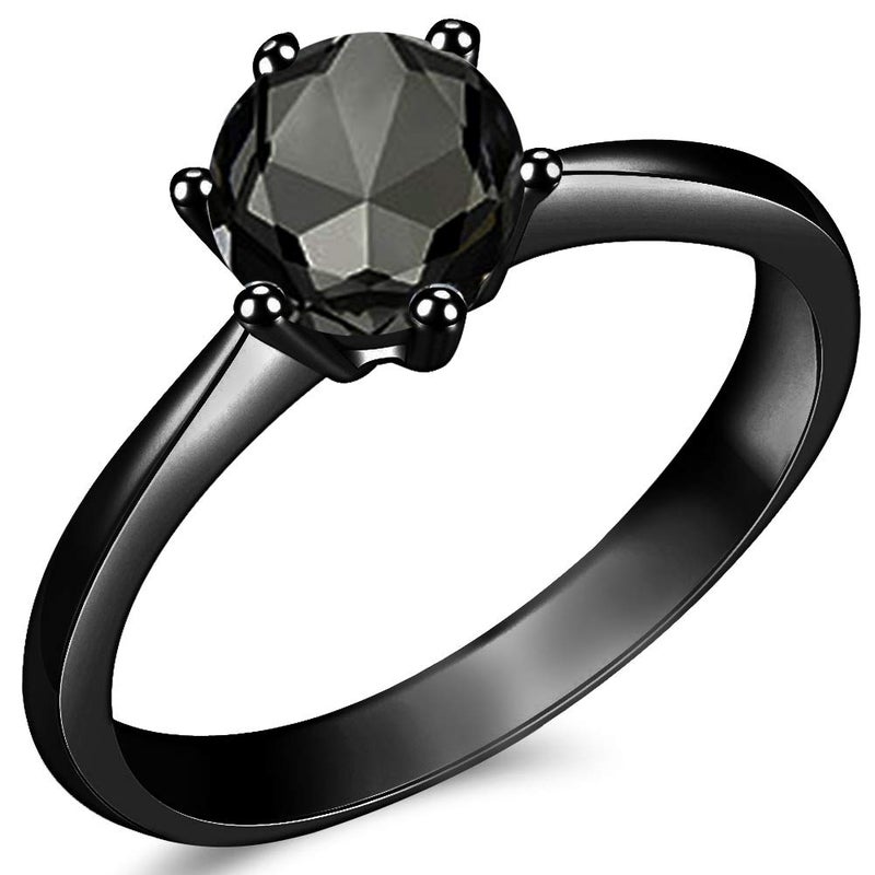 Jude Jewelers 1.0 Carat Classical Stainless Steel Solitaire Engagement Ring (Full Black, 7)