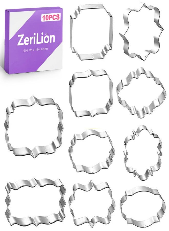 ZeriLion 10 Pcs Plaque Frame Cookie Cutters Set Stainless Steel Geometric Shape Cutters for Sugar Cookies Fondant Biscuit Baking - Image 1