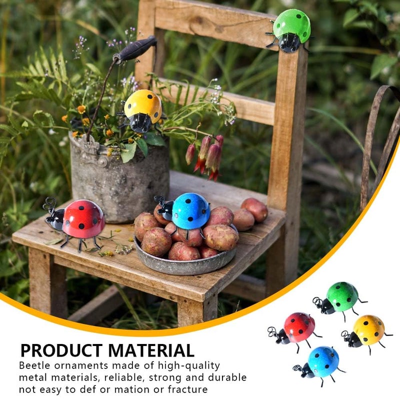 OBTANIM 4 Pack Colorful Cute Metal Ladybugs Garden Wall Art Decorative Yard Decorations Outdoor Lawn Wall Sculptures - Image 5