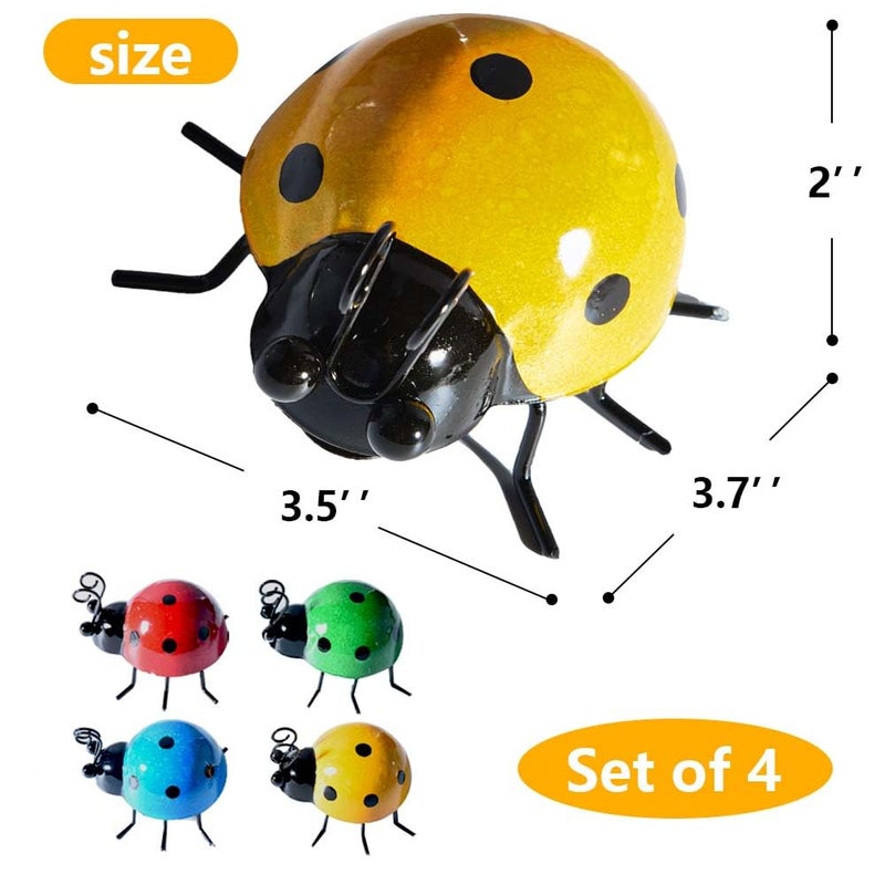 OBTANIM 4 Pack Colorful Cute Metal Ladybugs Garden Wall Art Decorative Yard Decorations Outdoor Lawn Wall Sculptures - Image 2