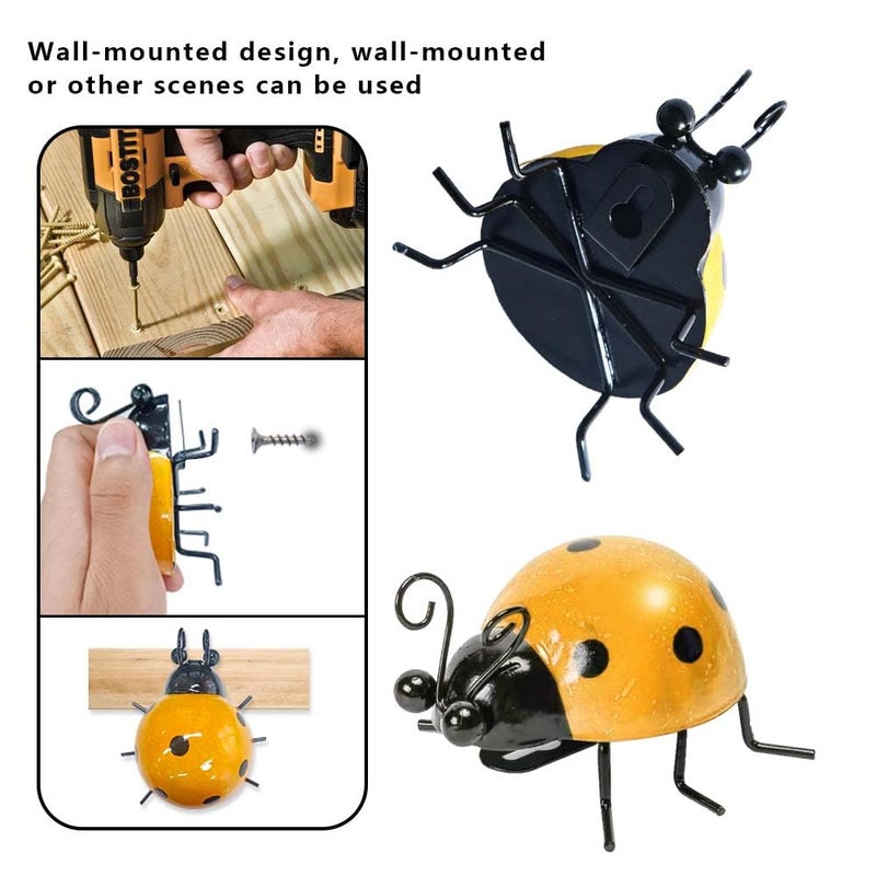 OBTANIM 4 Pack Colorful Cute Metal Ladybugs Garden Wall Art Decorative Yard Decorations Outdoor Lawn Wall Sculptures - Image 4
