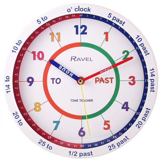 CHILDRENS 25CM TIME TEACHER WALL CLOCK WHITE