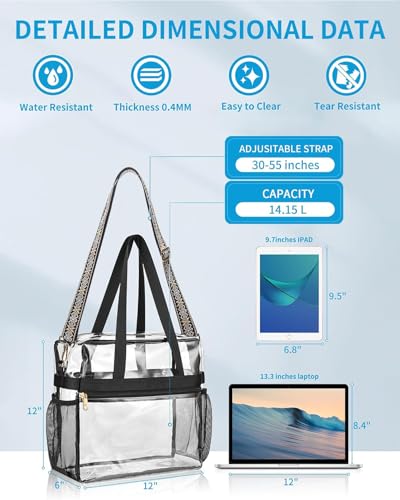Paxiland Clear Bag for Stadium Events 12x6x12, Clear Tote Bag with Reinforced Strap, Transparent Bag for Sports Concert - Snowflake Strap - Image 4
