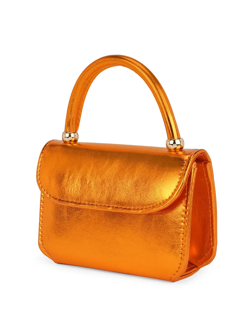 جلو باص حقيبة نسائية برتقالية لامعة بحمالة كتف واحدة صغيرة للحفلات مع سلسلة قابلة للفصل