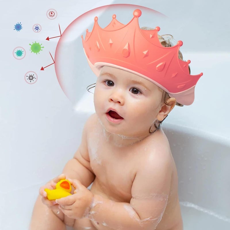 FUNUPUP Baby Shower Cap for Kids Adjustable Toddler Hair Washing Shield Bathing Cap Baby Shower Visor Shampoo Cap Crown Pink - Image 2