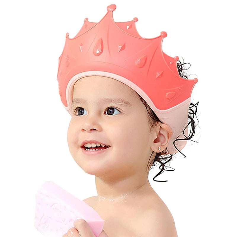 FUNUPUP Baby Shower Cap for Kids Adjustable Toddler Hair Washing Shield Bathing Cap Baby Shower Visor Shampoo Cap Crown Pink - Image 1