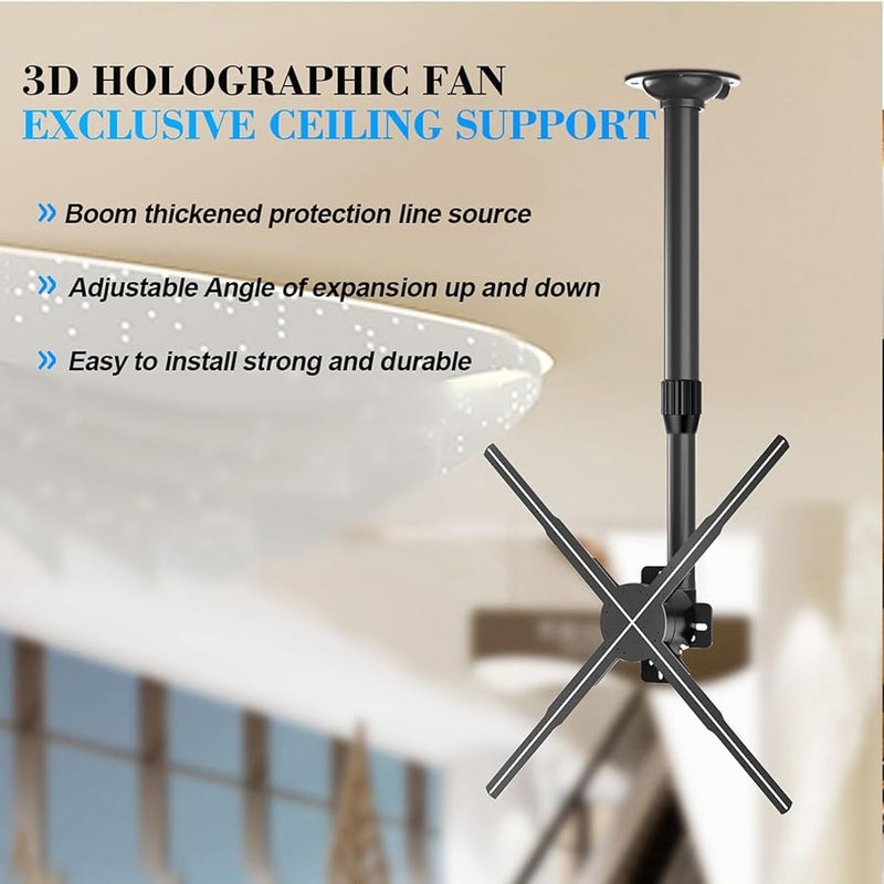 Agatige 3D Hologram Fan Stand with Base Adjustable 15 5 to 24 Inches Ceiling Mount Bracket - Image 2