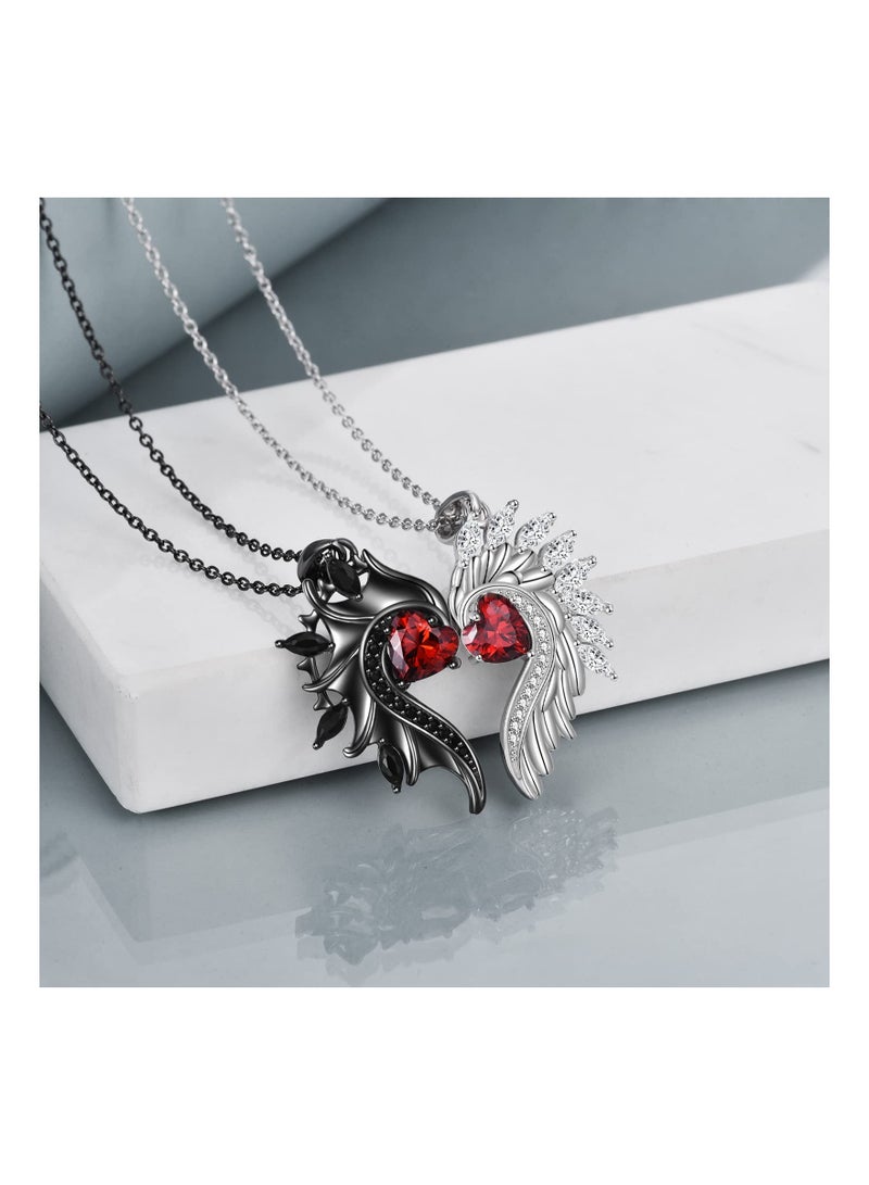 Luckam قلادة الأزواج الملائكية والشيطانية من الفضة الإسترلينية، قلادة متطابقة له ولها، رمز القلب للحب، هدايا مجوهرات الأزواج لها وله - Image 4