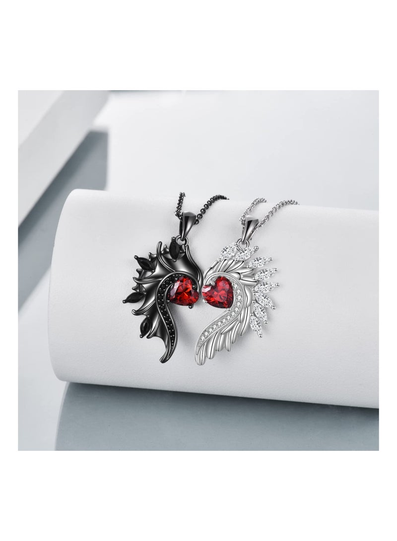 Luckam قلادة الأزواج الملائكية والشيطانية من الفضة الإسترلينية، قلادة متطابقة له ولها، رمز القلب للحب، هدايا مجوهرات الأزواج لها وله - Image 3