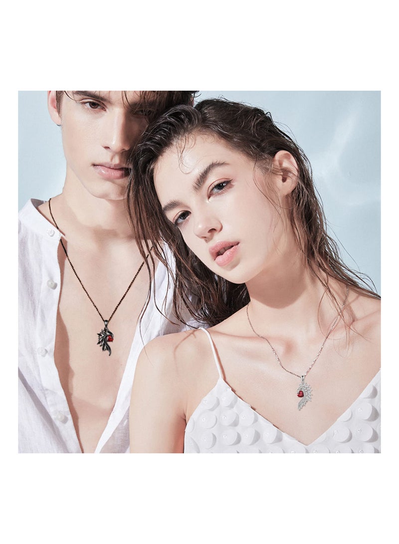 Luckam قلادة الأزواج الملائكية والشيطانية من الفضة الإسترلينية، قلادة متطابقة له ولها، رمز القلب للحب، هدايا مجوهرات الأزواج لها وله - Image 2