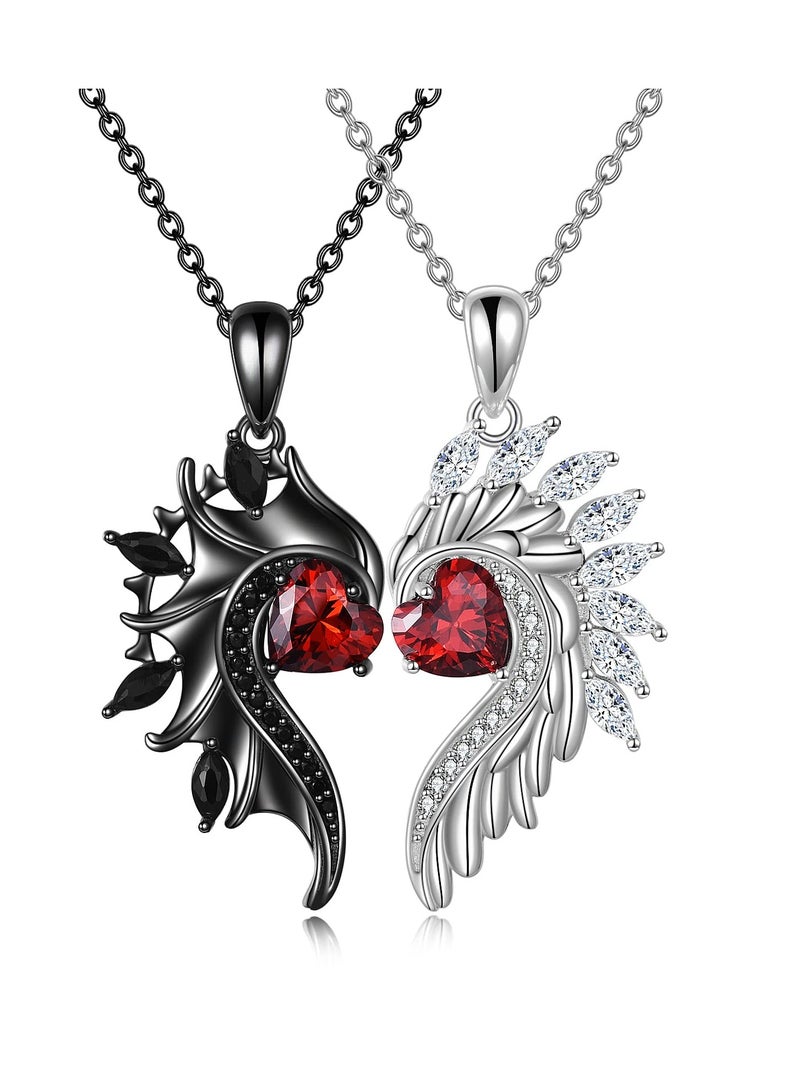 Luckam قلادة الأزواج الملائكية والشيطانية من الفضة الإسترلينية، قلادة متطابقة له ولها، رمز القلب للحب، هدايا مجوهرات الأزواج لها وله - Image 1