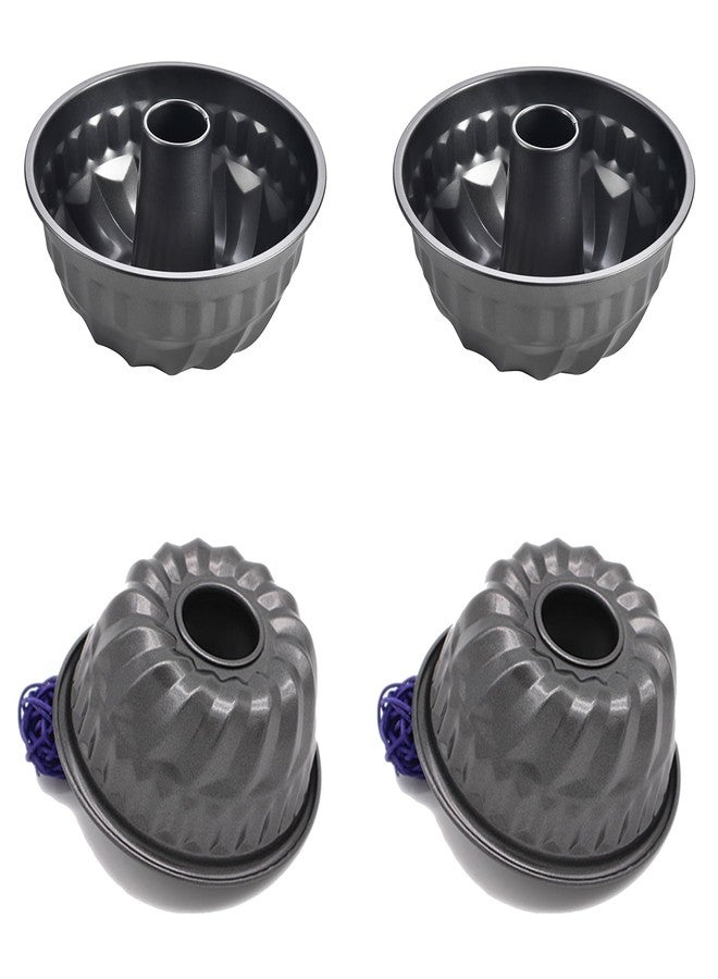 MGGi 4 Pack Fluted Cake Pan, 4 inch Mini Cake Pan Set, Carbon Steel Reusable Nonstick Small Baking Cup Mold Round Bakeware for Kugelhopf, Cake, Brownie, Jello, Bavarois - Black - Image 1