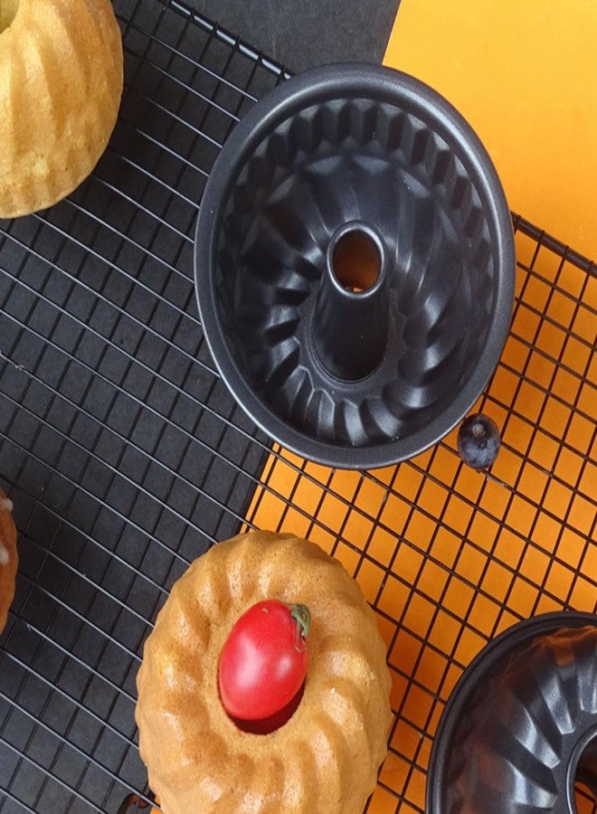 MGGi 4 Pack Fluted Cake Pan, 4 inch Mini Cake Pan Set, Carbon Steel Reusable Nonstick Small Baking Cup Mold Round Bakeware for Kugelhopf, Cake, Brownie, Jello, Bavarois - Black - Image 4