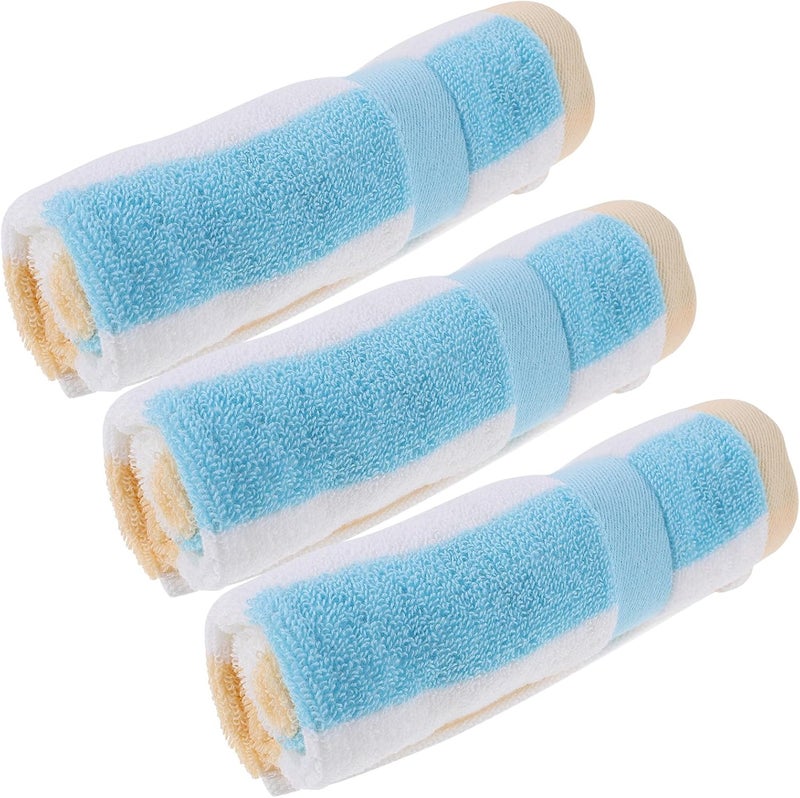 Zerodeko 3pcs Cotton Face Towels for 13.4-inch Soft Non-Twisted Striped Washcloths Blue, 45g Lightweight Quick Drying Bathroom Washcloth Set - Image 1