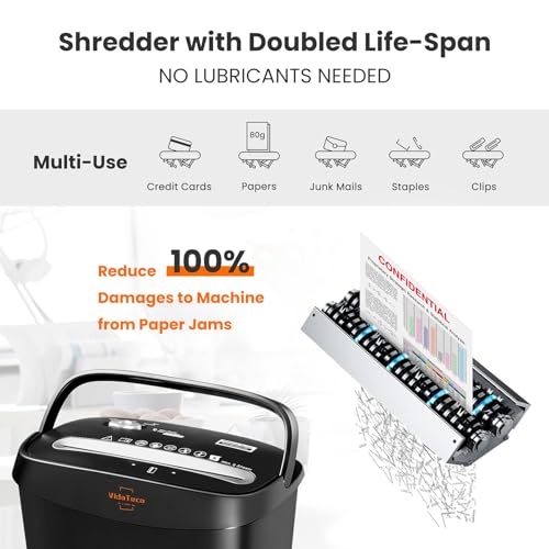 VidaTeco Micro-Cut Paper Shredder 10-Sheet Shreds Paper/Card/Staple/Clip Paper Shredder for Home Office Security Level P-4 Jam Proof System 15L Pullout Basket - Image 3
