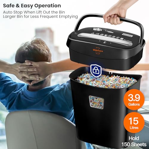 VidaTeco Micro-Cut Paper Shredder 10-Sheet Shreds Paper/Card/Staple/Clip Paper Shredder for Home Office Security Level P-4 Jam Proof System 15L Pullout Basket - Image 2