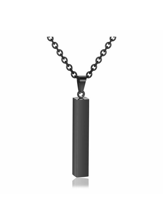 Zysta Black Cool Simple Bar Necklace Men Women Dangle Vertical Cuboid Stick Pendant 24 inches Chain Stainless Steel Jewelry Gift - Image 1
