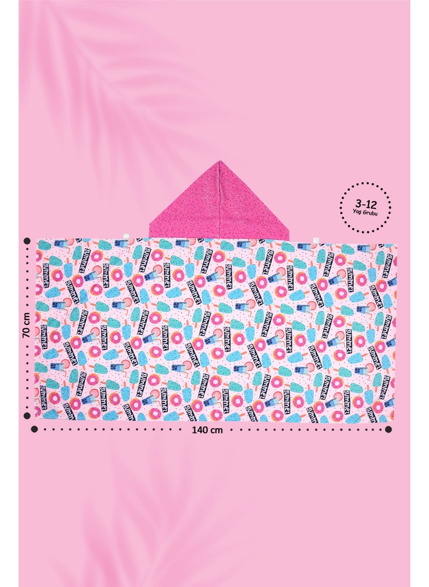 Hamur - Dough Hooded Children's Beach Towel Summer Cute Fussia with Snaps on the Front - Image 1