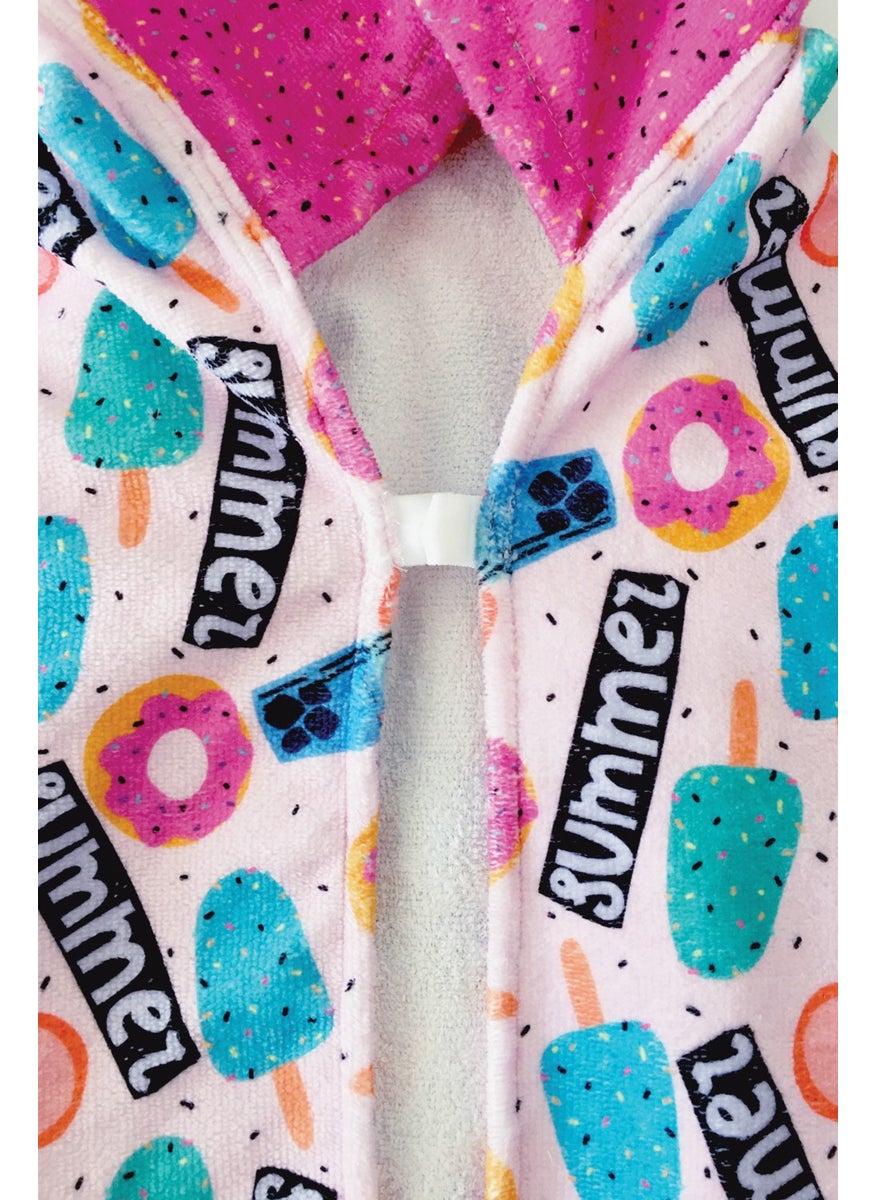 Hamur - Dough Hooded Children's Beach Towel Summer Cute Fussia with Snaps on the Front - Image 1