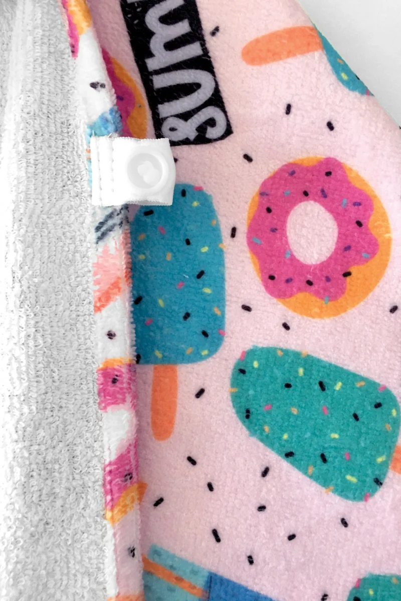 Hamur Dough Hooded Children's Beach Towel Summer Cute Fussia with Snaps on the Front