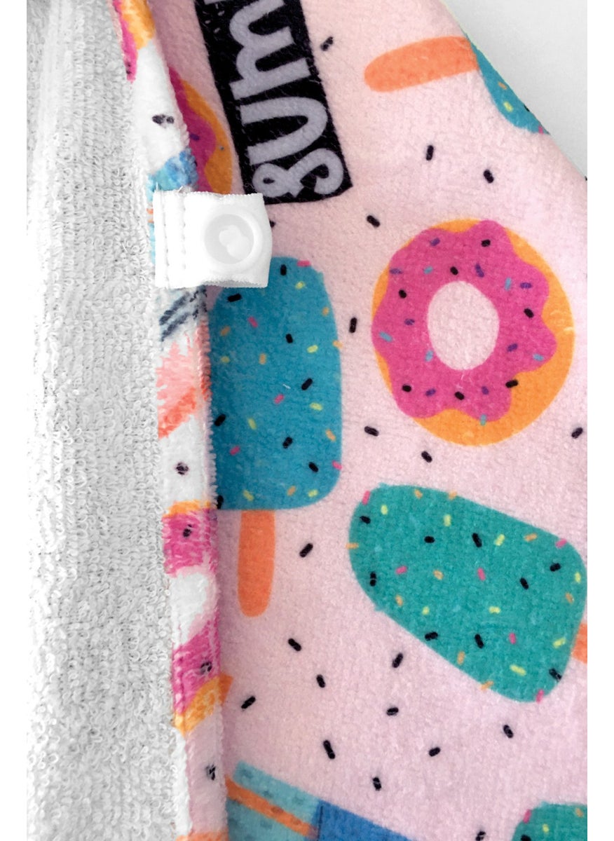 Hamur - Dough Hooded Children's Beach Towel Summer Cute Fussia with Snaps on the Front - Image 1