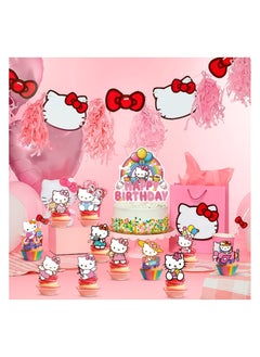 FRUITFUL PARTY Hello Cat Kitty Birthday Cake Decorations, 1pc Happy Birthday Cat Cake Topper Cat Theme Cake Toppers 12pcs Cat Cupcake Toppers Cat Birthday Cake Toppers Cat Party Decorations Supplies  - Image 4