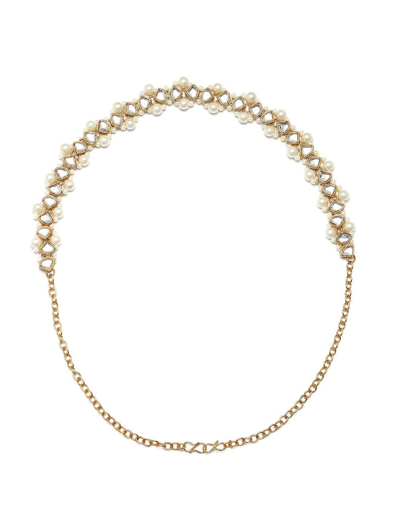 Oomph! OOMPH Jewellery Gold Tone Kundan & Pearls Ethnic Jadau Hair Chain/Hair Band For Women & Girls Stylish Latest (HVM1_AMR2) - Image 1
