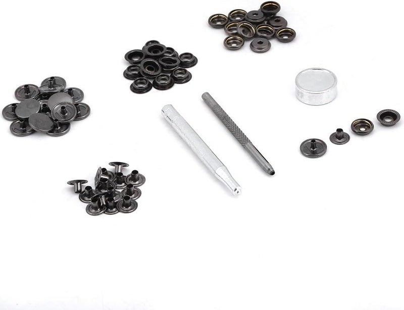 woobles Metal Snap Fastener, 15 Sets Metal Snap Buttons Kit with Press Stud Fasteners Tool for Leather Craft Clothes Jacket Bags Repair Punch Set Tool Snaps and Fasteners Kit for Leather (Black Nickel 201#) - Image 5