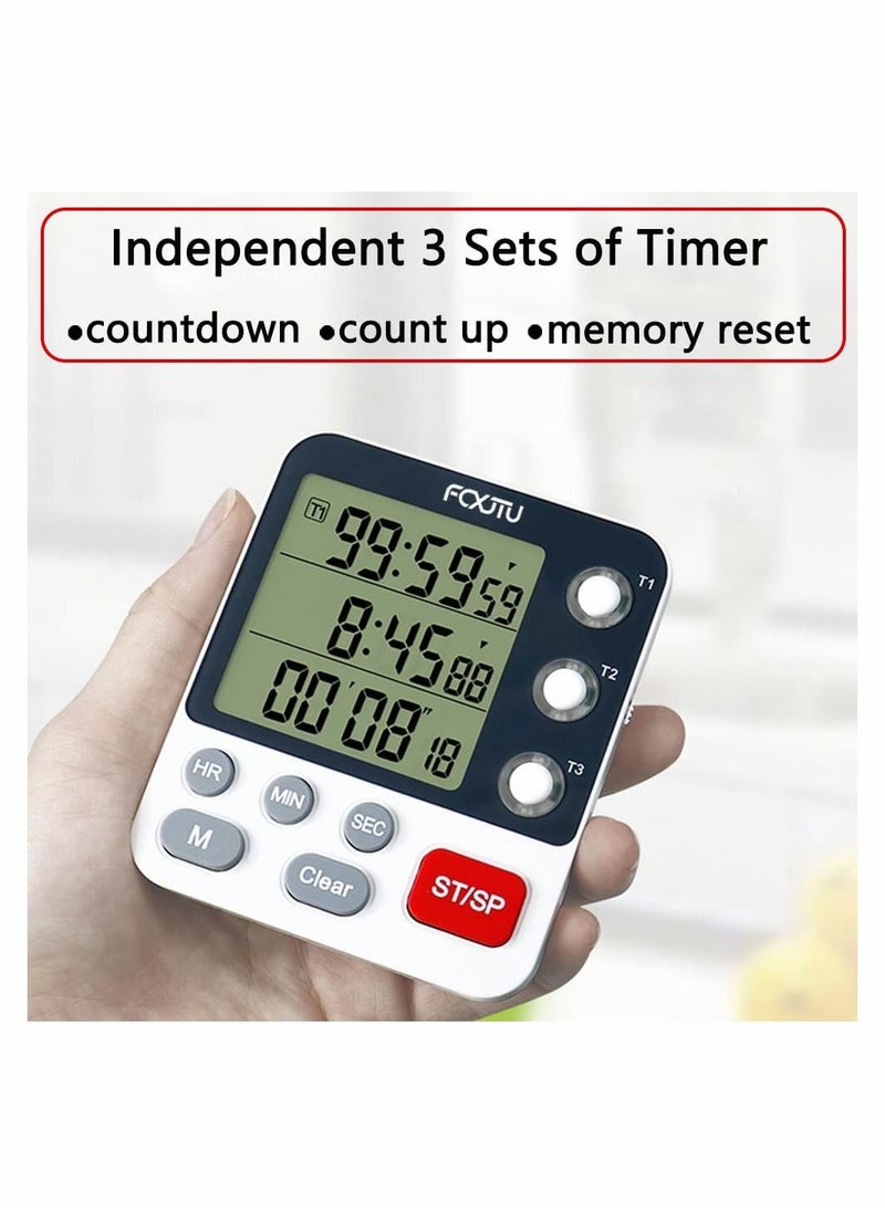 SYOSI - Digital Dual Kitchen Timer 3 Channels Count UP Down Stopwatch for Cooking Large LCD Display Adjustable Volume Alarm with Magnetic Back Stand Gourmet Enthusiast - Image 1