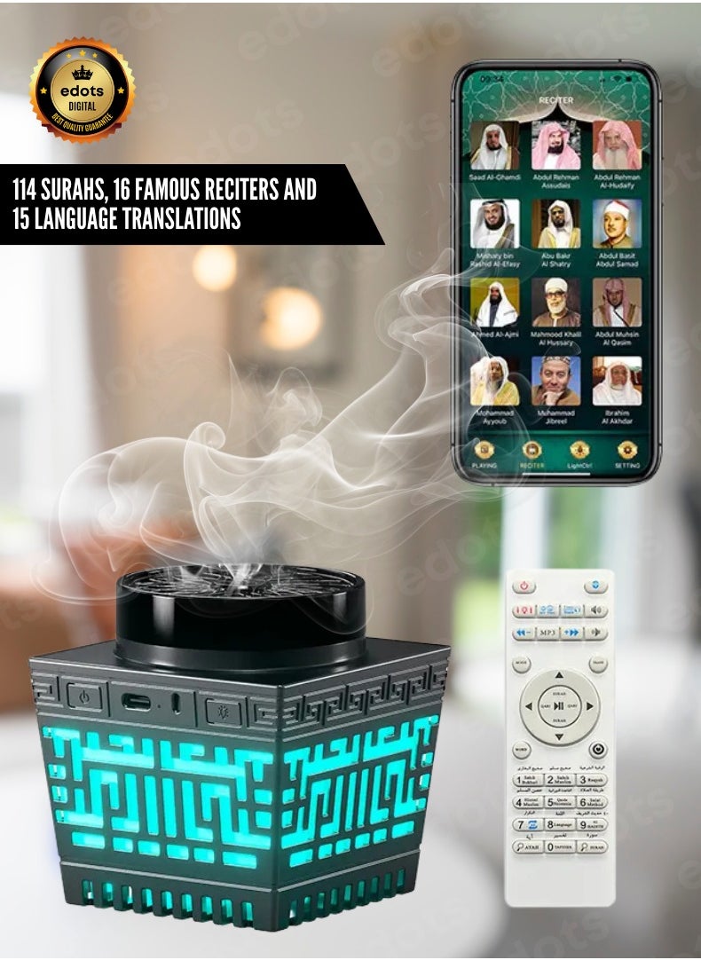 HONTON Multifunctional Quran Speaker with Arabic Electric Bakhoor Burner – 16 Reciters, App & Remote Control, Night Light & Bluetooth Audio  - Image 3