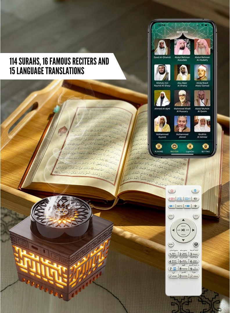 HONTON Multifunctional Quran Speaker with Arabic Electric Bakhoor Burner – 16 Reciters, App & Remote Control, Night Light & Bluetooth Audio - Image 3