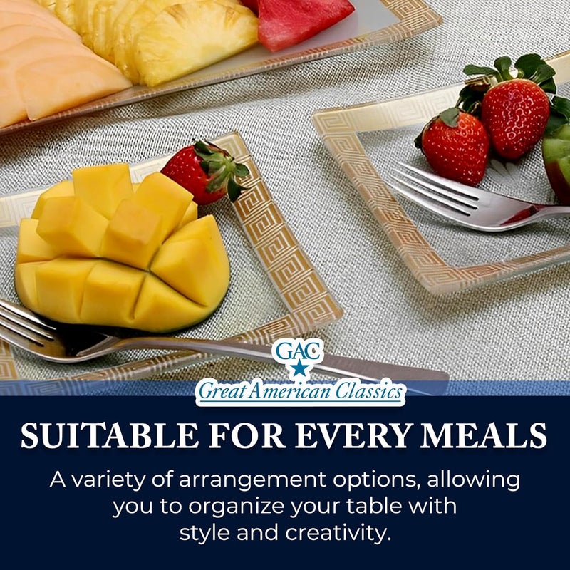 GAC Elegant Set of 3 Square Tempered Glass Platters  Plates  1 Large 13x13Inch Serving Tray  2 Stylish 8Inch Gold Dessert Plates Durable Microwave  Dishwasher Friendly Tableware Ideal Present - Image 5