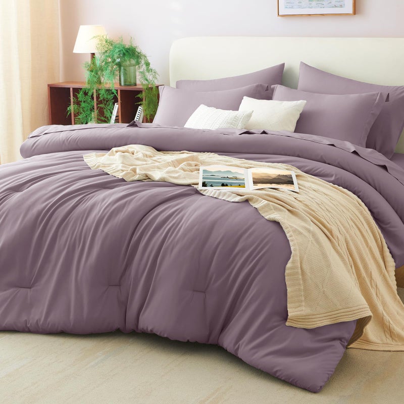 CozyLux King Size Comforter Set Dusty Purple, 7 Pieces Bed in a Bag King Comforter Set with Sheets, Luxury Bedding Sets with Down Alternative Comforter, Fitted Sheet, Flat Sheet, Pillowcases & Shams - Image 1