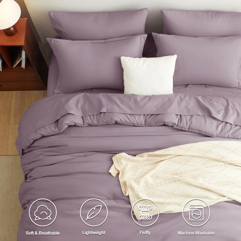 CozyLux King Size Comforter Set Dusty Purple, 7 Pieces Bed in a Bag King Comforter Set with Sheets, Luxury Bedding Sets with Down Alternative Comforter, Fitted Sheet, Flat Sheet, Pillowcases & Shams - Image 2