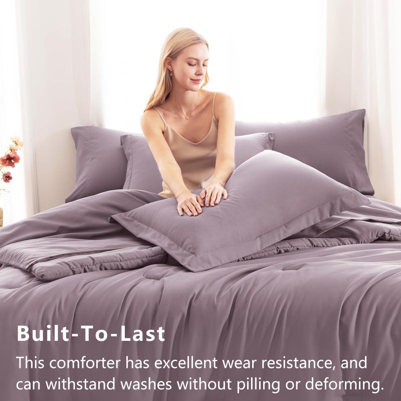 CozyLux King Size Comforter Set Dusty Purple, 7 Pieces Bed in a Bag King Comforter Set with Sheets, Luxury Bedding Sets with Down Alternative Comforter, Fitted Sheet, Flat Sheet, Pillowcases & Shams - Image 3