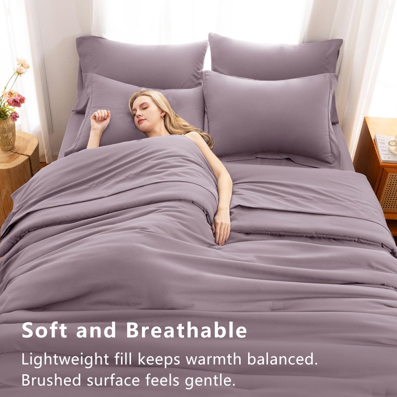 CozyLux King Size Comforter Set Dusty Purple, 7 Pieces Bed in a Bag King Comforter Set with Sheets, Luxury Bedding Sets with Down Alternative Comforter, Fitted Sheet, Flat Sheet, Pillowcases & Shams - Image 5