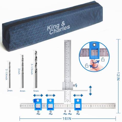 King&Charles Cabinet Hardware Jig, Metal Cabinet Handle Jig with 3pcs Point Wood Drils Bits - Use for Handles Pulls Knobs on Drawers/Doors, Wood Drilling Dowelling Guide Set. - Image 2