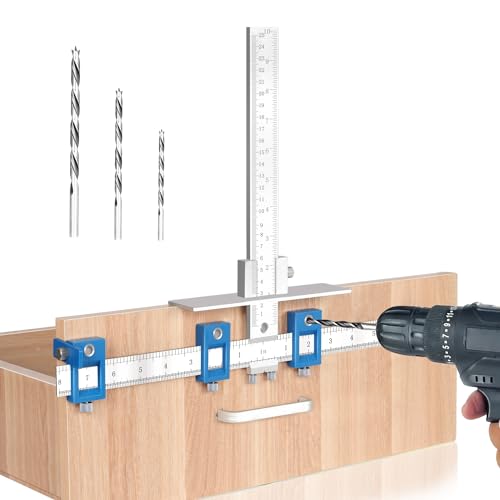 King&Charles Cabinet Hardware Jig, Metal Cabinet Handle Jig with 3pcs Point Wood Drils Bits - Use for Handles Pulls Knobs on Drawers/Doors, Wood Drilling Dowelling Guide Set. - Image 1