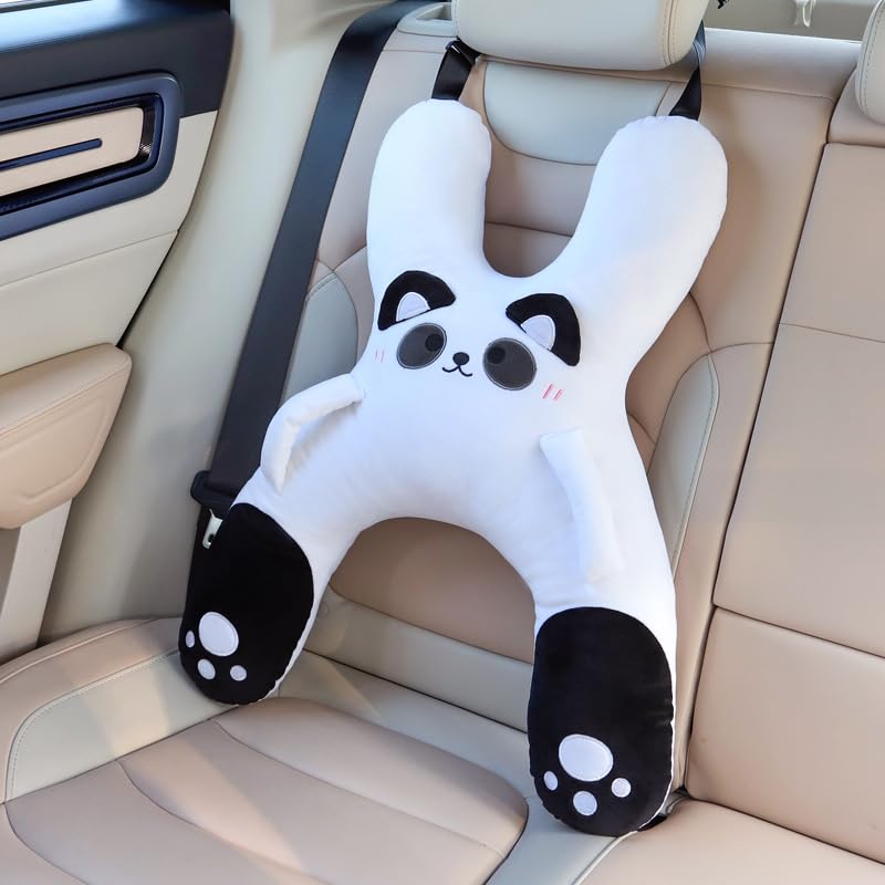 WASTROYAL Car Pillow for Travel – Animal-Themed Car Seat Cushion with Safety Belt Protector – 4 Cute Styles: Pig, Dog, Rabbit, Panda (Panda) - Image 1