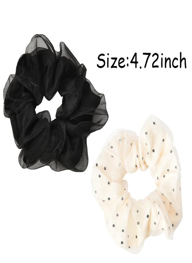 Guqqeuc Organza Scrunchie Large Hair Elastics for Women Girls Organza Solid Color Hair Ponytail Holders for Women Big Hair Bobbles for Thick Long Hair Rubber Bands for Girls 3 Pcs - Image 2