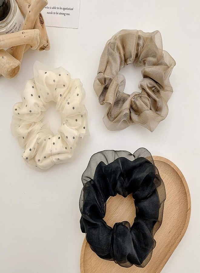 Guqqeuc Organza Scrunchie Large Hair Elastics for Women Girls Organza Solid Color Hair Ponytail Holders for Women Big Hair Bobbles for Thick Long Hair Rubber Bands for Girls 3 Pcs - Image 3