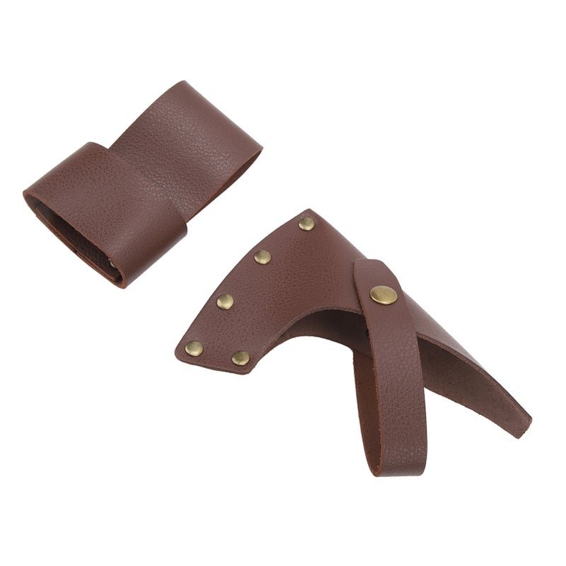 Axe Sheath PU Leather Metal Lightweight Portable Axe Head and Handle Protector Cover for Camping Outdoor Work Essentials Brown - Image 1