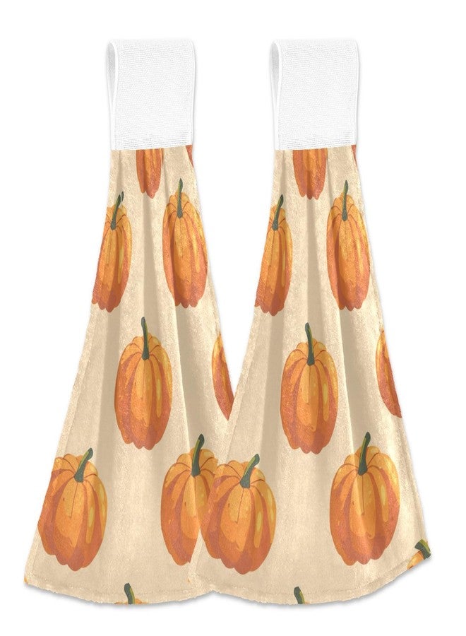 YETTASBIN Thanksgiving Pumpkin Hanging Tie Towels Set of 2, Soft Absorbent Kitchen Hand Towels with Hanging Loops for Kitchen Bathroom Farmhouse Home Decor, 18.2 x 14 Inch - Image 1